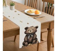 Runner da tavolo con orsetto carino, adorabile animale rustico rustico decorazione per casa, riunioni di famiglia, celebrazioni, 33 x 182 cm