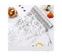Runner Da Tavolo Con Paillettes 2 pezzi di runner da tavola scintillanti, paillettes, glitter, lamina metallica, rotolo maglia sottile, decorazioni for feste, compleanni(Silver,28cmx1000cm)