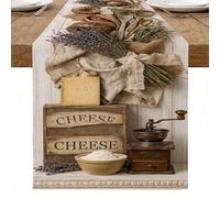 Runner da tavolo da cucina rustico, design vintage con erbe e formaggi, decorazione per casa, riunioni di famiglia, cene, 33 x 183 cm