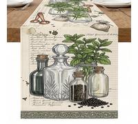 Runner da tavolo da giardino con erbe aromatiche, stile vintage botanico, decorazione per cucina e sala da pranzo, per riunioni di famiglia, 33 x 228 cm