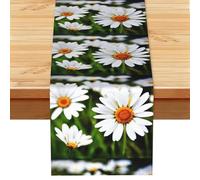 Runner da tavolo da pranzo con stampa di margherite bianche, sciarpa per Halloween, Natale, Capodanno, decorazione per le vacanze