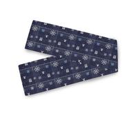 Runner da tavolo extra lungo a punto croce natalizio con fiocchi di neve e regali su stile fattoria blu navy, decorazione per la camera da letto, cucina, vacanze, casa, feste all'aperto, 33 x 178 cm