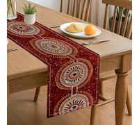 Runner da tavolo geometrico rosso, motivi circolari artistici per la decorazione della casa, decorazione da pranzo, accessori per la tavola festiva, 33 x 183 cm