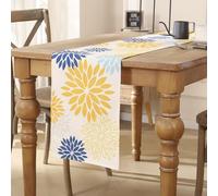 Runner da Tavolo Giallo Senape Blu Navy Floreale Dalia Runner Tavola Moderno Autunno Table Runner Cucina Decorazione Tovaglia per Nozze Sala da Pranzo Dentro Vacanza Decorazioni per Feste 40x140 cm