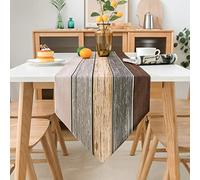 Runner da Tavolo Grigio Moderno Marrone Lino per Pranzo Legno Texture Stripe Colorato Rustico Vecchio Tappetino Set per Soggiorno Cucina Festa Matrimonio 33x183cm