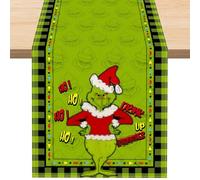 Runner da Tavolo Grinch, 32x184cm Runner Natalizio, Runner Natalizio in Lino Il Lavaggio può Essere Ripetuto Tovaglia, Natalizia Decorativo Desktop per Feste Invernali Interni ed Esterni