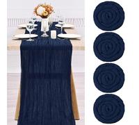 Runner da tavolo in garza blu navy da 4 pezzi, tovaglia di garza da 300 cm, decorazioni rustiche per cucina, matrimoni, vacanze, feste (blu navy, 300 cm)