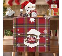 Runner da Tavolo in Lino Moderno Runner Tavolo Natalizia 40 x140 cm Runner Tavola Tartan Rossa Runner Natalizio da Tavolo Bianco Fiocco di Neve Runner per Casa, Comunione, Compleanno, Festa