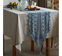 Runner Da Tavolo In Pizzo Cavo Azzurro, Estremità A Forma Di V Con Pendente A Nappa, Tovaglia Da Pranzo Da Caffè Per Cucina Di Casa, Tovaglietta Per Decorazioni Per Feste All'aperto(Size:36×250cm)