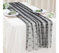 Runner da tavolo in tulle con fiocco nero, tovaglia in poliestere chiffon con fiocco doppio, 75*180cm, adatto per fai-da-te, decorazione per matrimoni, primo compleanno del bambino, festa di nascità, 