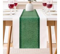Runner da Tavolo Modern Cotone Lino Rustico Fattoria Runner da Tavolo Lavabile Macramè Decorazione da Tavolo per Cucina Festa Compleanno la Sala da Pranzo 40 x 140 cm Verde