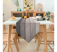 Runner da Tavolo Moderno Grigio Lino Stripe Rustico Tappetino per Decorazioni Feste da Pranzo in Cucina Soggiorno Tavolo Festa Matrimonio 33x183cm