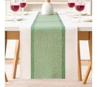 Runner da Tavolo Moderno Runner da Tavolo Verde Salvia e Beige Impermeabile in Cotone e Lino Tavola Moderno Stagionale Autunno Cucina Tovaglia Vintage Decorazione per Interni Vacanze Feste 33x183cm