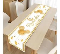 Runner da tavolo, multicolore Ramadan, tovaglia in lino, musulmana, islamica, decorazione con stella dorata, luna, lanterna, moschea, per la stagione, decorazione da tavolo, per interni, vacanze e