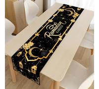 Runner da tavolo, multicolore Ramadan, tovaglia in lino, musulmana, islamica, decorazione con stella dorata, luna, lanterna, moschea, per la stagione, decorazione da tavolo, per interni, vacanze e