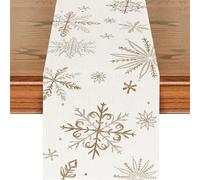 Runner da Tavolo Natalizio 33x183cm Runner Natale Oro Grigio Fiocchi di Neve Moderno Decorazione Invernale per Il Tavolo per Casa Comunione Compleanno Festa Cucina Sala (Beige)