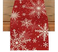 Runner da tavolo natalizio con fiocchi di neve, colore rosso, invernale, stagionale, lavabile, decorazione da tavolo per interni ed esterni, feste e vacanze