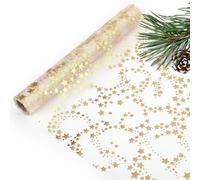 Runner da Tavolo Natalizio, Stelle Oro Runner Natalizio Trasparente Organza, Elegante Decorazione da Tavola per Natale & Avvento, Decorazione Festiva per Capodanno, 28 cm x 5 m