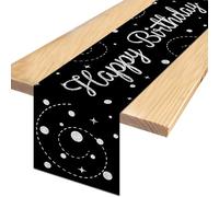 Runner da tavolo nero e argento per compleanni, tovaglia Happy Birthday, tovaglia con coriandoli, decorazione da tavolo per compleanni maschi e femmine, 180 x 35 cm