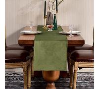 Runner da Tavolo Olive 35 x 240 cm Effetto Velluto Moderno Lavabile | Runner Tavolo Decorazione da Tavolo da Cucina per ristoranti, matrimoni, feste, occasioni speciali, Natale e Capodanno