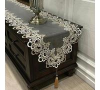 Runner da tavolo ovale in pizzo, tovaglia ricamata per mobile TV, tovaglia con ciondolo in pizzo, nappe, comò, bandiera da tavolo, copripolvere, tovaglia di Natale-jacquard-40 X 180 cm-S1 Runner da ta