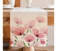 Runner da Tavolo Primavera Estate Fiori Rosa Decorazione da Tavolo Moderna Botanica Foglie Verdi Stagionale per Tavolo da Pranzo per Cucina per Feste All'aperto Decorazioni Soggiorno 40 x 140 cm