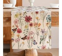 Runner da Tavolo Primavera Estate Fiori Rossi Selvatici Decorazione da Tavolo Moderna Botanica con Foglie Verdi Stagionale Tavolo Pranzo per Cucina Feste All'aperto Decorazioni Soggiorno 33 x 183 cm
