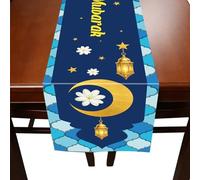 Runner da Tavolo Ramadan, 183x33cm Tovaglia con Lanterna Blu e Gialla Motivo a Luna Decorazione da Tavolo Eid Mubarak per Feste in Casa