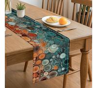 Runner da tavolo rotondo colorato, motivo geometrico astratto rustico autunnale, decorazione per la casa, riunioni di famiglia, celebrazioni, 33 x 183 cm