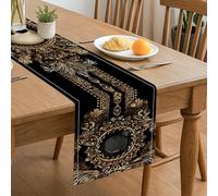Runner da tavolo vintage nero e oro, elegante design floreale barocco per la casa, decorazione per sala da pranzo, riunioni di festa, 33 x 183 cm