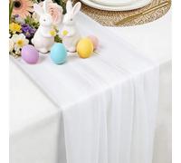 Runner de Tavolo Bianco in Chiffon, 77 X 300 CM Morbido e Confortevole Runner de Tavolo Moderno Tulle per Matrimoni, Feste, Battesimi, Baby Shower, Addio Al Nubilato, Decorazione da Tavolo in Cucina