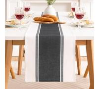 Runner Grigio Scuro Ampie Strisce in Cotone e Lino 40x120cm, Runner Centro Tavola in Stile Campagnolo e Rurale Moderno, Tovaglia Rettangolare per Tavolo da Pranzo Credenza Mobile Tv Comodino Ecc