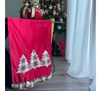 Runner Natalizio da Tavola in Velluto con Rouches e Inserti Tartan 140x46 cm - Art. Magic Tree | Elegante Centrotavola Festivo (Variante 3)