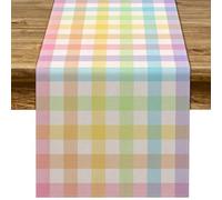 Runner Pasquale, Tovaglia Pasquale in Lino a Quadri, 33 x 183 CM Lavabile Runner da tavolo, Runner da Ttav ola di Pasqua, per Decorazioni Pasqua e Primaverili (A)