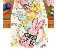 Runner Pasquale, Tovaglia Pasquale in Lino a Quadri, 33 x 183 CM Lavabile Runner da tavolo, Runner da Ttav ola di Pasqua, per Decorazioni Pasqua e Primaverili (B)