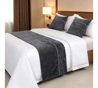 Runner per letto in chenille morbido a tinta unita semplice copriletto moderno, sciarpa per letto matrimoniale king size per decorativa camera d'albergo-Dark gray||2 Pillowcases(47x47cm)