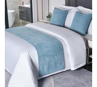 Runner per letto in ciniglia a tinta unita, copriletto moderno semplice, sciarpa da letto matrimoniale king size di qualità hotel per camera da letto di casa o hotel- Blue 4|| 50x180cm for 1.2m bed