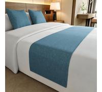 Runner per letto in cotone e lino a tinta unita, copriletto moderno e semplice, sciarpa da letto matrimoniale taglia king di qualità da hotel per camera d'albergo- blue 2|| 50x240cm for 1.8m bed