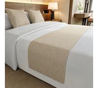 Runner per letto in cotone e lino a tinta unita, copriletto moderno e semplice, sciarpa da letto matrimoniale taglia king di qualità da hotel per camera d'albergo-Khaki|| 50x260cm for 2m bed