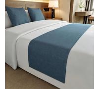 Runner per letto in cotone e lino a tinta unita, copriletto moderno e semplice, sciarpa da letto matrimoniale taglia king di qualità da hotel per camera d'albergo- blue 3|| 50x210cm for 1.5m bed
