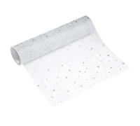 Runner per tavolo in argento, 11" x 30' con paillettes e foil metallizzato
