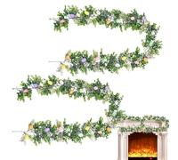 Runner per uova festive, guaina maculata, realistica foglia di seta verde corda | festone decorativo pastello per cucina, sala da pranzo, , ringhiera, cornice finestra, sfondo accessorio per