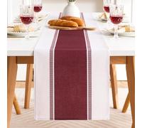 Runner Rosso da Tavolo con Ampie Strisce Rosse in Misto Cotone e Lino 40x140cm, Runner Tavola Centrotavola Moderno Design, Tovaglia Rettangolare Campagnolo per Tavolo da Pranzo, Credenza Ecc