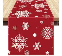 Runner Rosso Natalizio 33x183 Moderno Runner da Tavola Fiocco di Neve Centrino Rettangolare Centrini Moderni Tovaglia Centrotavola Addobbi Natalizi per la Tavola Decorazioni Mobile Soggiorno