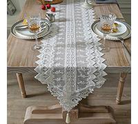 Runner Runner da tavolo in pizzo americano con ciondolo nappa, tappetino da tavolo in rete cava bianca per tappetini da pranzo, decorazione da tavolo per matrimonio natalizio(Size:36×220cm)