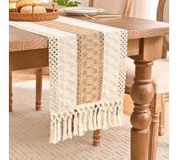 Runner Tavola Beige Marrone Runner da Tavola con Nappe Fatte a Mano Tovaglie in Lino E Cotone Runner da Tavolo 180cm Casale Rustico Macrame Burlap Table Decoration per Addio al Nubilato in Soggiorno