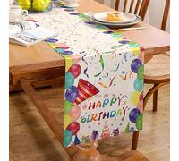Runner Tavola Bianco Compleanno Torta A Palloncino Confezione Regalo Runner da Tavolo Caramelle Nastro Colorato Runner Copertine per Decorazioni di Feste con Pezzi Triturati Lampeggianti 33 x 183