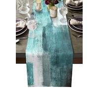 Runner Tavola Blu Verde Retrò Runner per il Tavolo Lavabili Resistente al Calore Runner Tavolo per Casa Cucina Matrimonio Feste Decorazioni Runner Tavola Moderno 41x183cm