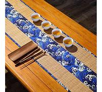 Runner Tavola di bambù con Motivo A Onda Blu Mare, Tappetino da Pranzo Antiscivolo Lavabile Resistente, Plastioni Isolanti per L'arredamento di Hotel(Color:30×180cm)