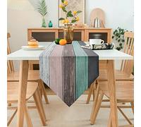 Runner Tavola Moderno Decorazioni, Cucina Rustico Striscia Legno Texture Verde Acqua Runner Tavolo per Sala da Pranzo Festa Festa Decorazione Nuziale Lino Antico Vecchio Tavolo Runner 40x140cm
